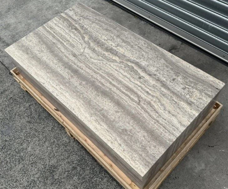 Silver Travertine Marble Coffee Table